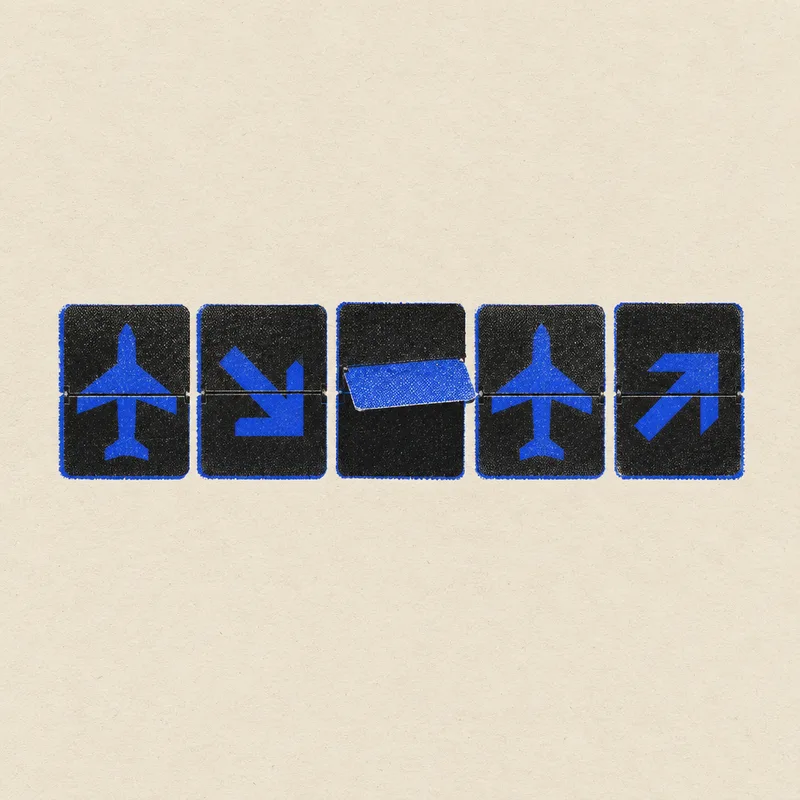Risograph print of a single board row of flap tiles