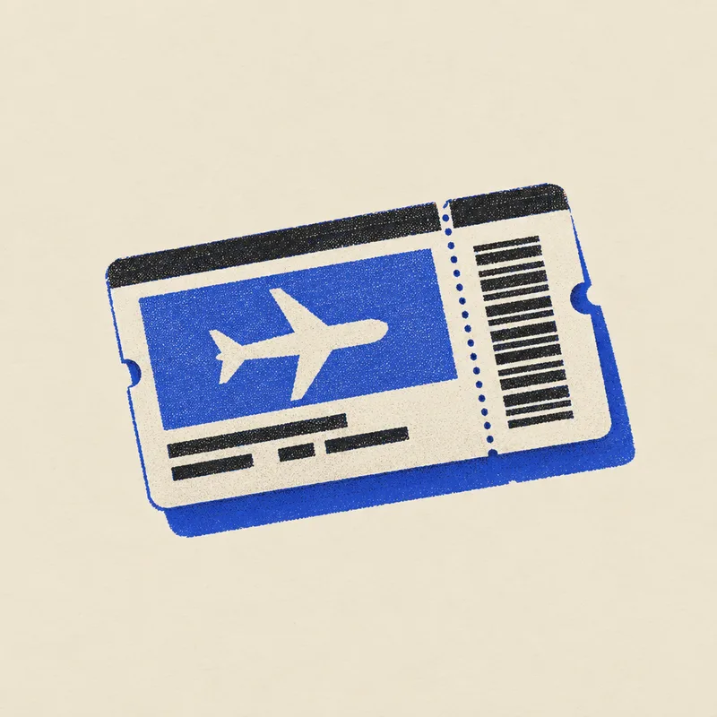Risograph print of a boarding-pass stub, cobalt and ink on bone paper
